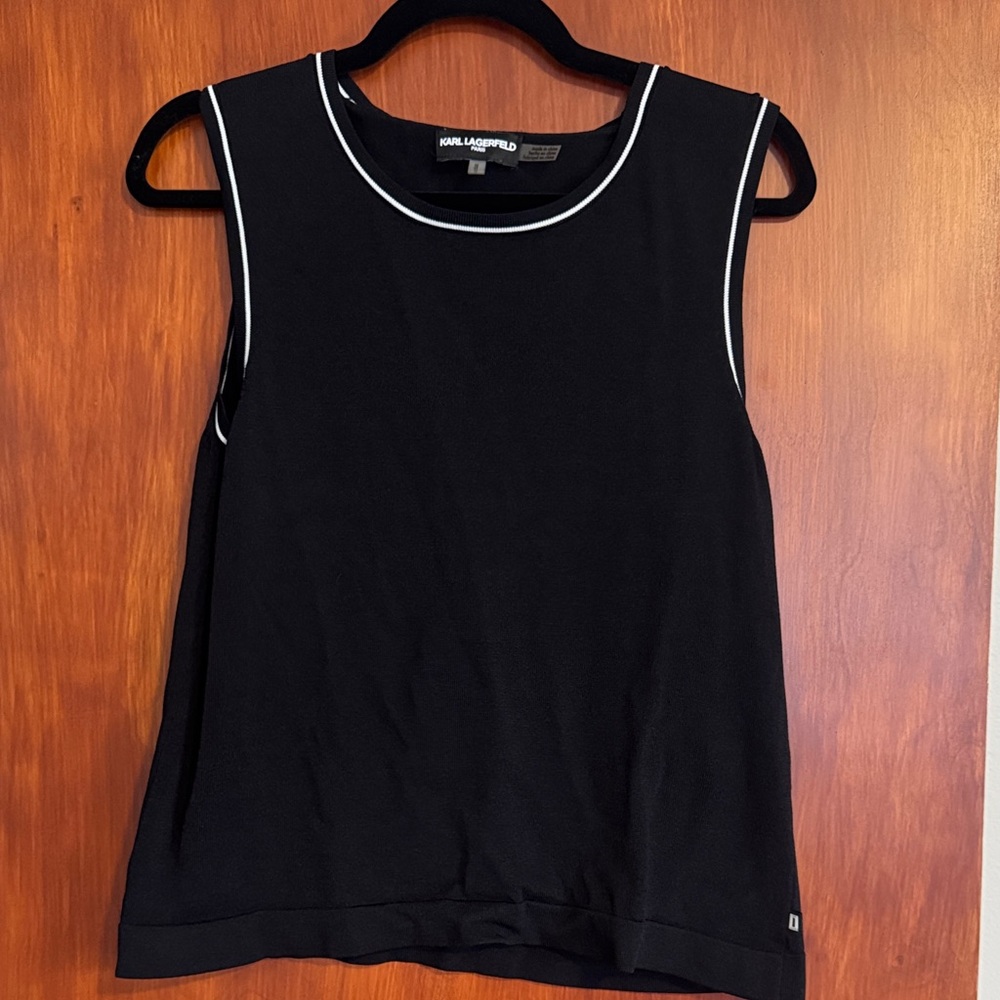 Karl Lagerfeld Black Tank Top with White Piping